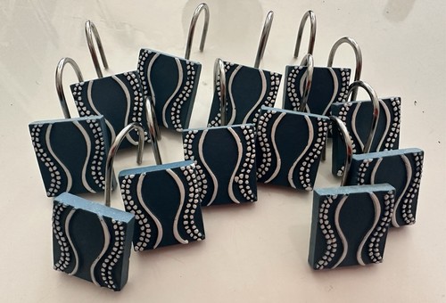 Shower Curtain Hooks Blue White Set 12 contemporary Beach pool - Picture 4 of 7