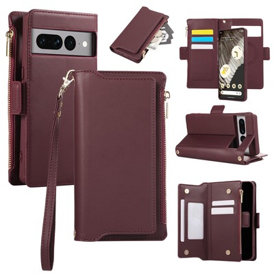 For Google Pixel 8 Pro Removable Zipper Leather Wallet Phone Case  + Strap