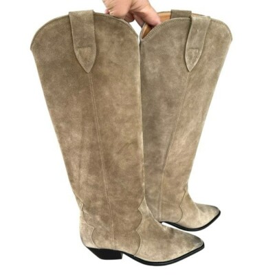 Isabel Marant Denvee Suede Knee High Boots Western Burnished