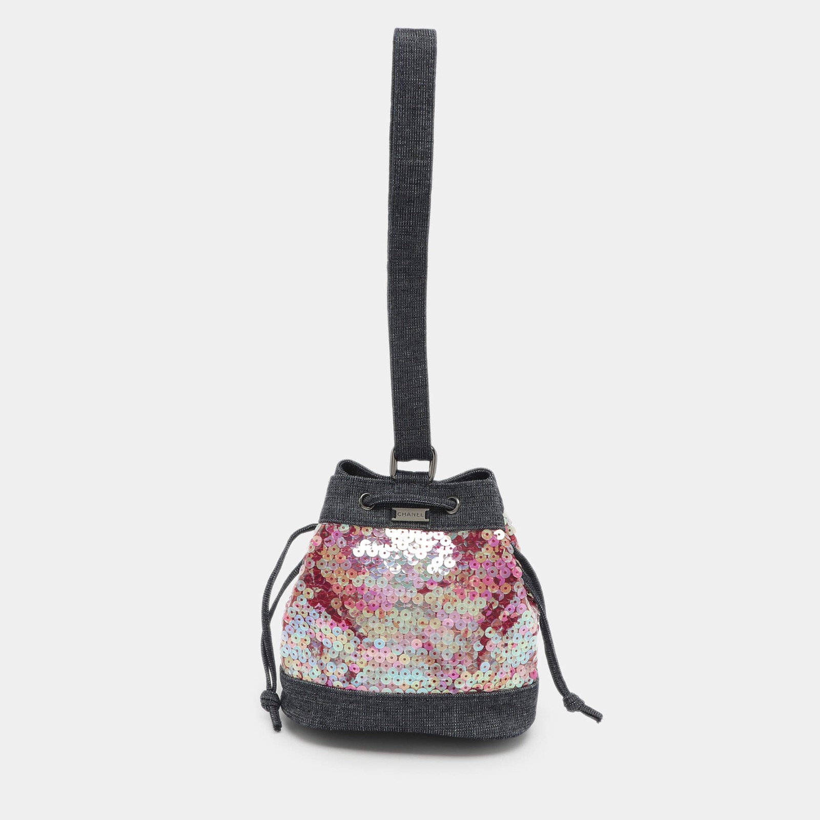 Chanel Blue Multicolor Denim and Sequins Drawstring Bucket Bag