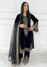 Designer Black Viscose Velvet Kurta Palazzo With Net Dupatta For Party Wear