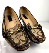 Coach Signature C Jacquard Horsebit Loafers Brown Leather Women 8.5M Y2K