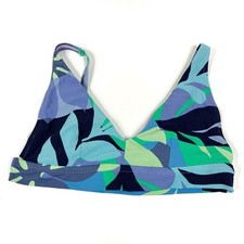Aerie Blue Purple Green Abstract Pique Longline V Scoop Bikini Top Womens Large