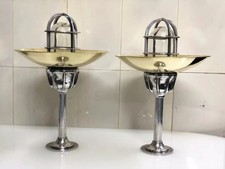 Nautical Antique ALUMINIUM BULKHEAD MOUNT SHIP LIGHT WITH BRASS SHADE LOT OF 2