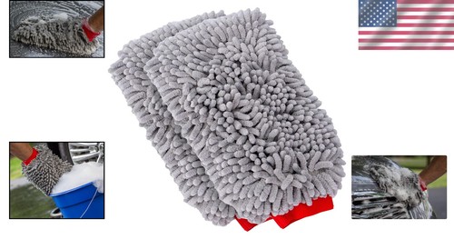2 Pack Microfiber Chenille Car Wash Mitts - Ultra Absorbent & Scratch Free - Picture 2 of 8