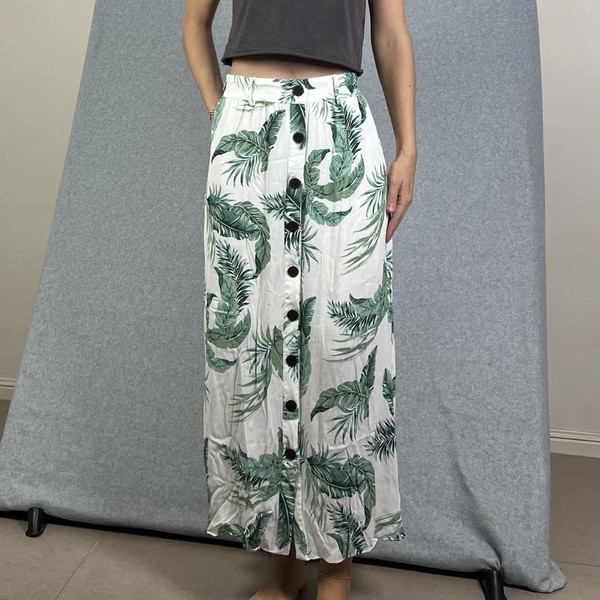 Witchery Maxi Skirt Womens 6 White Green Palm Tropical Holiday Resort Mark Read