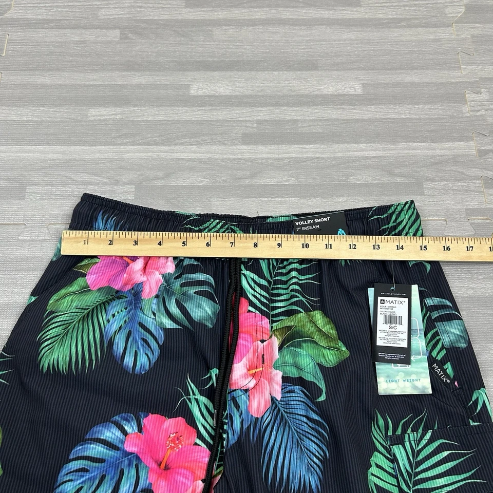 MATIX Hawaiian Floral Volley Shorts Mens Size Small 7” Black Lightweight $30 - Image 3 of 4