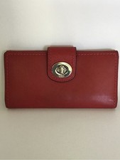 Coach Legacy Leather Turnlock Checkbook Wallet Red Long Bifold Wallet