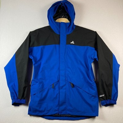 EMS Eastern Mountain Sports Gore Tex Jacket Mens Medium Blue Black Hooded Shell