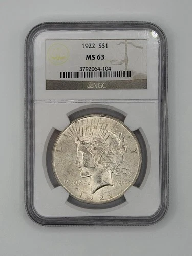 1922 Peace Dollar – NGC MS63 – Bright Lustrous Silver $1 – High-Grade Example