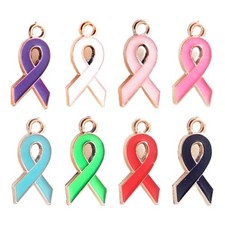100Pack Durable Awareness Ribbon Charm Jewelry Findings Mixed Color Ribbon Charm