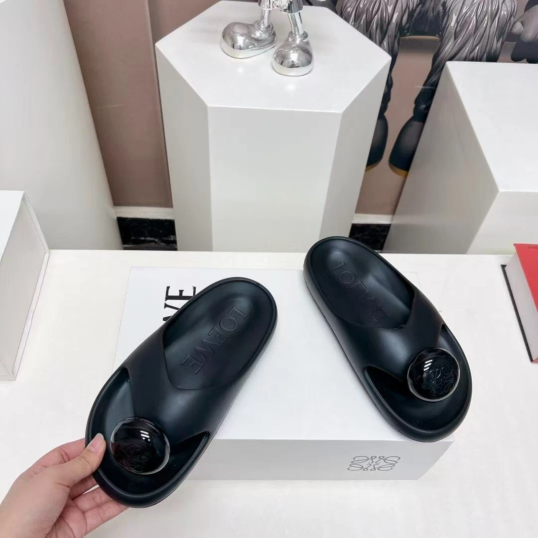 Loewe — LOEWE Foam Pebble Slide Sandals Rubber Black Size 36