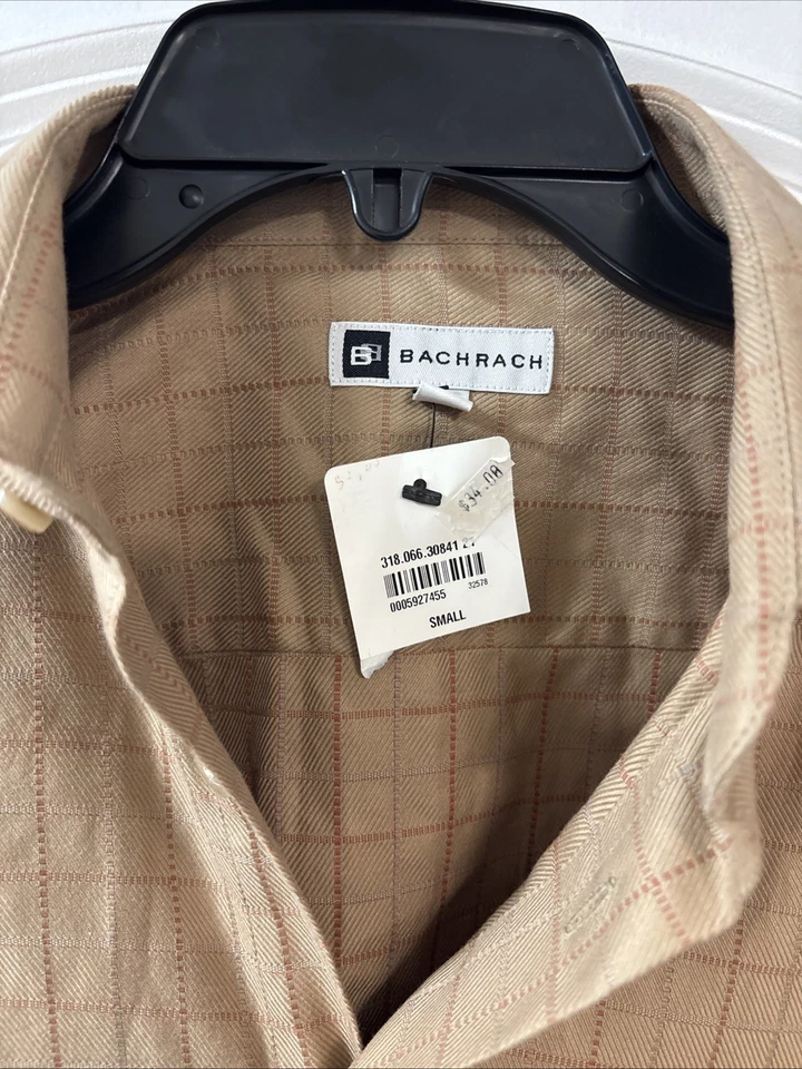 Camisa deportiva de vestir grande Bachrach para hombre color tostado a cuadros mezcla de algodón cuello en punta L/S Foto 2 de 4