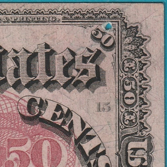 1875 50 Cent Fractional Currency Note  Fifth Issue "Crawford" Fr1381 AU Pinhole - Image 3 of 4