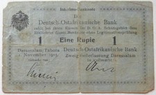Kolonie niemieckie, Niemiecka Afryka Wschodnia, 1 rupia 1.11.1915 z 2 ręcznymi podpiskami 138547
