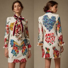 Gucci Silk Floral Butterfly Print Ruffle Bow Mini Dress 434347 Ivory S