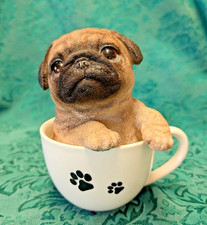 Pug in a Teacup with Pawprints Figurine Pre-owned