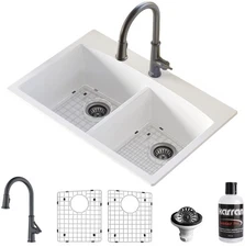 Karran USA QT710KKF330 Quartz QT 33" Drop In Double Basin Quartz - White /
