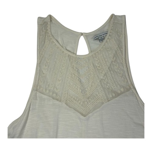 American Eagle Cream Sleeveless Lace Top Keyhole Back Shark Hem Boho Women’s L - Picture 6 of 13
