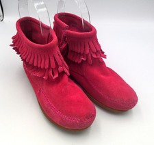Pink Suede Fringe Moccasin Boots Kids Size 2 Stylish Beautifully Crafted