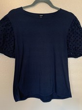 Express Navy Eyelet Sleeve Tee Size L