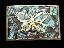 PE13169 VINTAGE 1970s BUTTERFLY ABALONE SOUTHWESTERN DESIGN BELT BUCKLE
