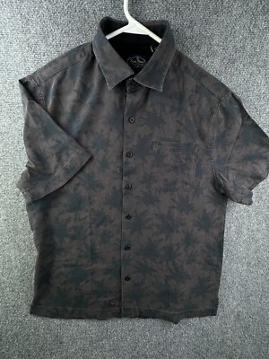Nat Nast Mens Medium Floral Print Short Sleeve Button Up Silk Blend Shirt Brown