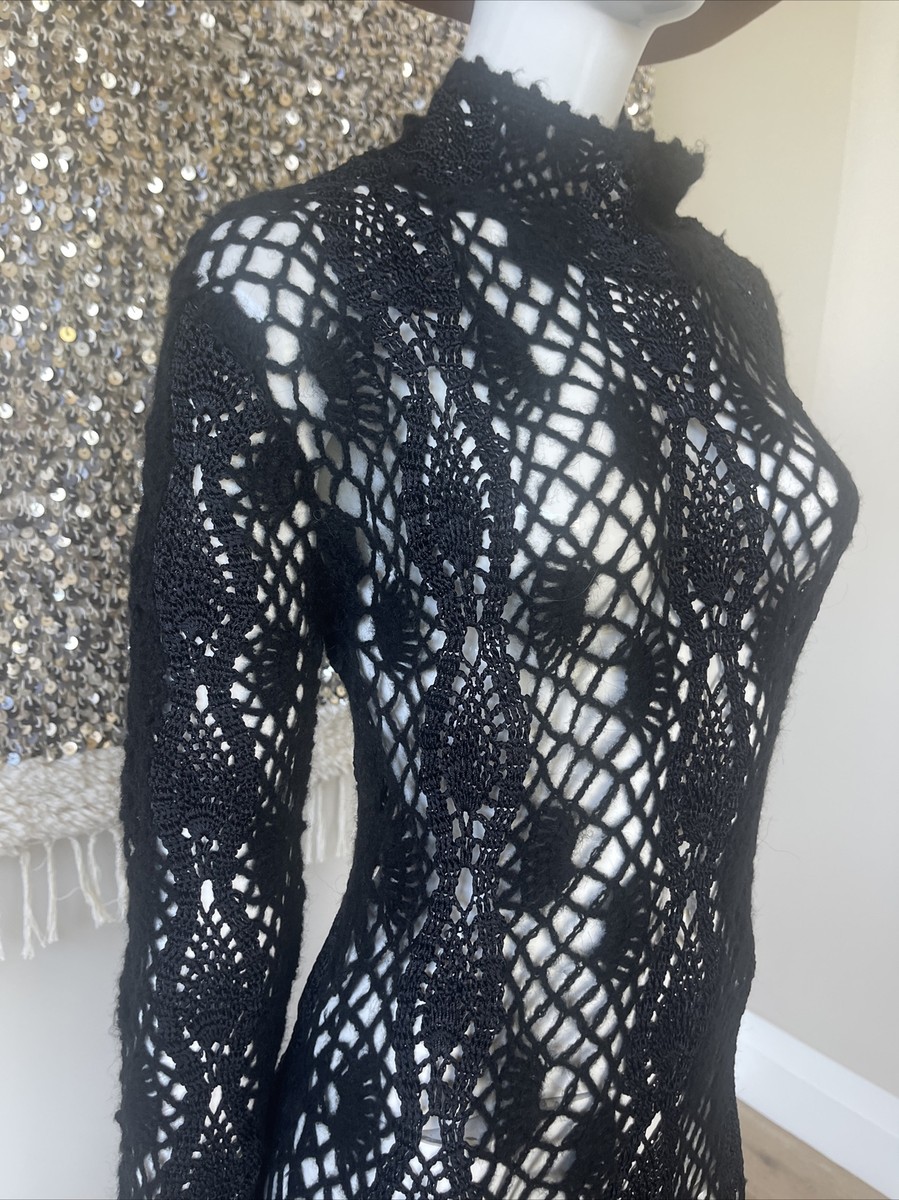 ZARA Limited Edition Black Long Contrast Crochet Knit Dress M/L BNWT | eBay