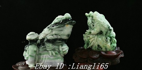 12" 100% Hielo Verde Esmeralda Jadeíta Tallado Sapo Vómitos Dinero Ruyi Estatua - Imagen 4 de 16