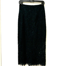 NWT Zara Dark Green Lace Pencil Midi Skirt Sz M