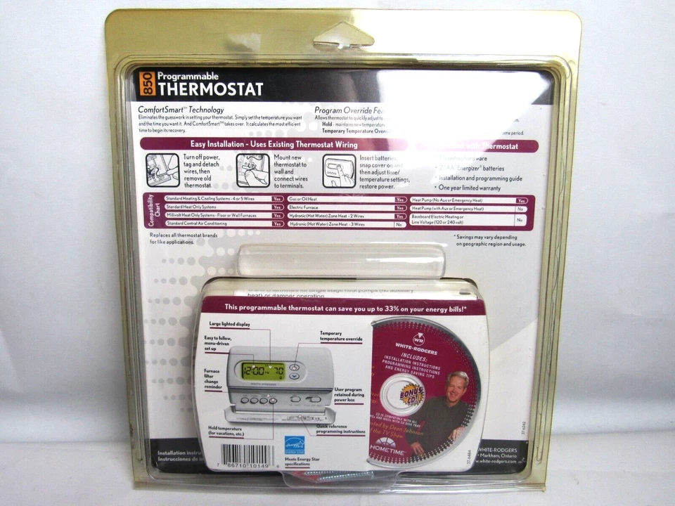 Termostato White & Rogers 850 con disco de instalación nuevo en caja Foto 2 de 2