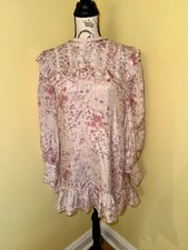 Pink Floral Silk Dress Love Shack Fancy Flower Shirt Size 4 Cottage Garden Party