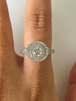 Marvelous 0.5 CT Round Clear CZ 925 Silver Double Halo Style Ring Size 7