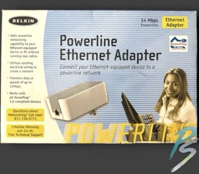 BELKIN Powerline 14Mbps Ethernet Adapter Ver. 1000 F5D4070 Works Great! - image 1 of 4