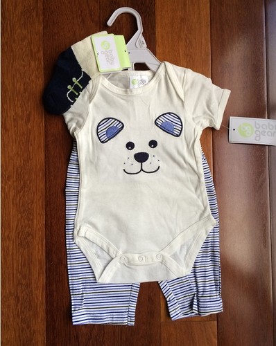 3pc Outfit SET Baby Boy Girl Kitty Puppy Love bodysuit Pants socks 3m.6m.9m.12m - Picture 3 of 13