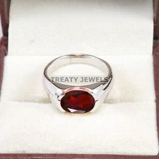 Garnet Oval Cut Gemstone With 925 Sterling Silver Ring For Men's #B103