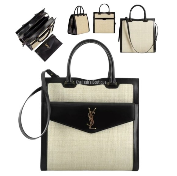 Rarissimo! Borsa YSL Saint Laurent Uptown 2 in 1 in tela con borsa in pelle RAFFIA