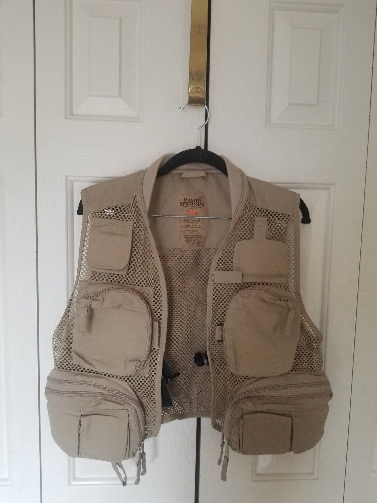 Master Sportsman Vintage brown beige Fishing hunting Vest vented w pockets M