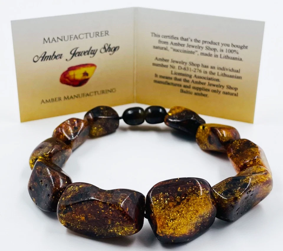 Amber bracelet Natural Baltic Amber Bracelet Dark Green amber stones bracelet - Image 2 of 4