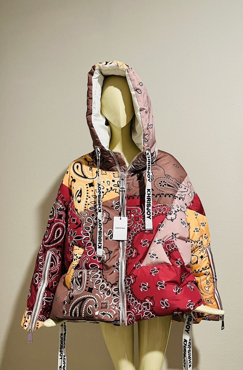 NWT KHRISJOY Puffer Paisley Bandana Patchwork Hoodie Down