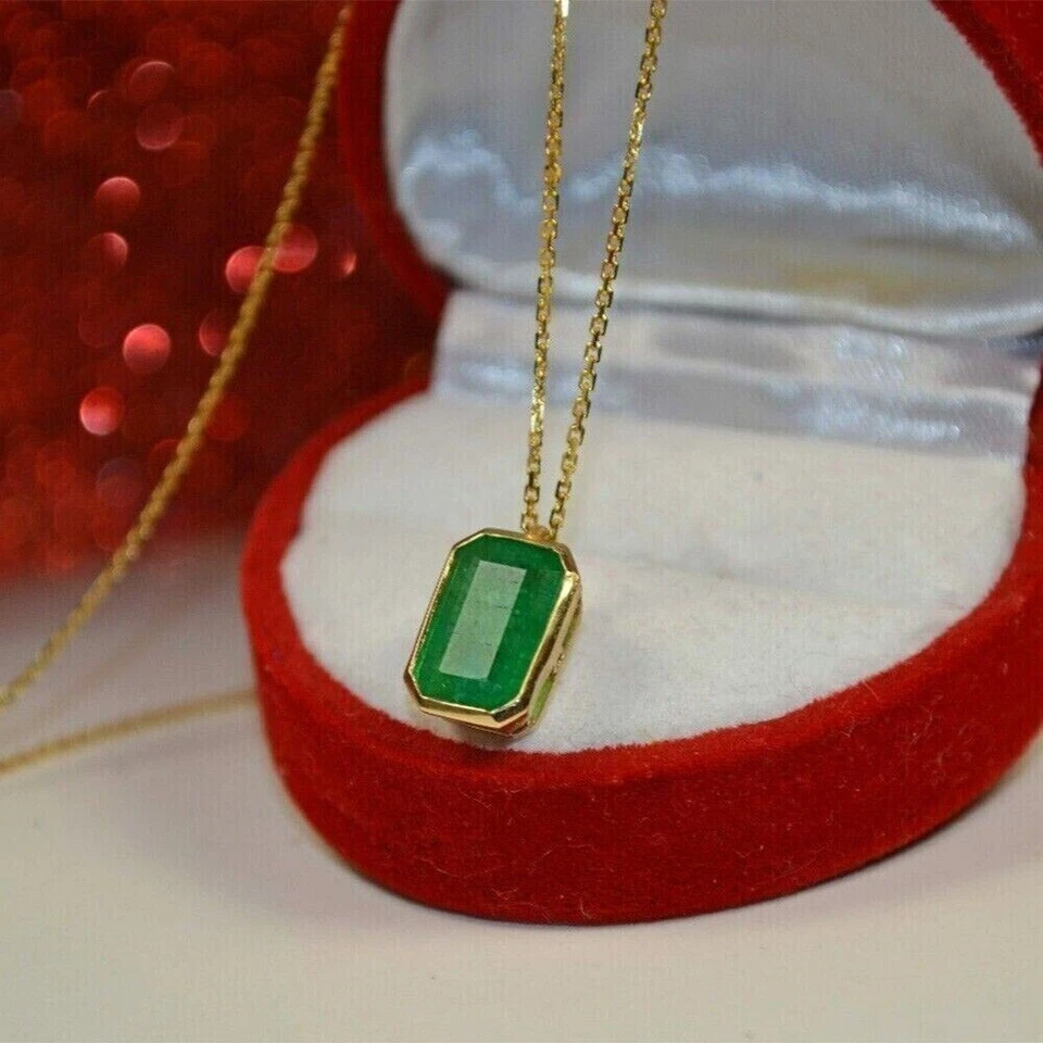 3.15 克拉翡翠切割天然翡翠吊坠纯 18k 黄金带链 — 第 4/4 张图片