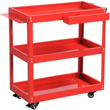 Rolling Metal 3-Tier Service Mechanic Tool Utility Cart w/ Hanging Board Storage