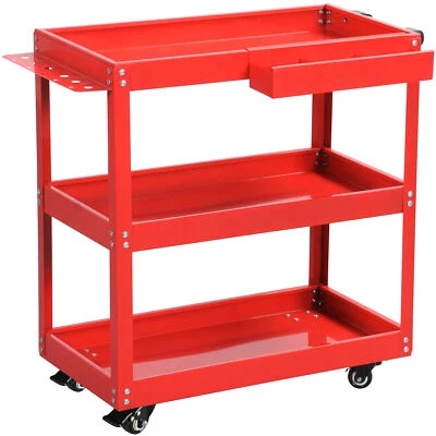 HOMIFLEX Rolling Metal 3-Tier Service Mechanic Tool Utility Cart w/ Hanging Board Storage
