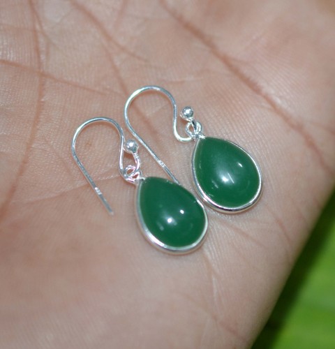 925 Solid Sterling Silver Green Onyx,Garnet Multi Stone Hook Earring Ji760 - Picture 34 of 81