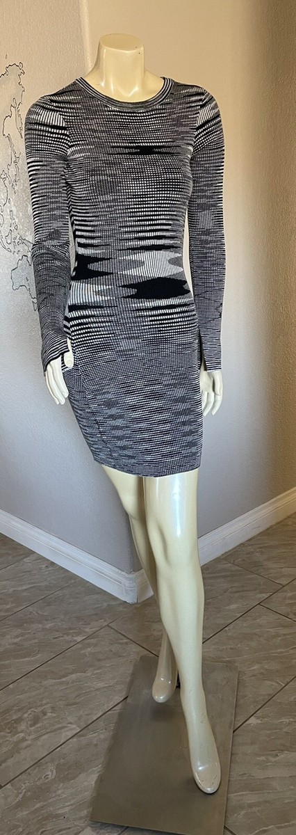 Cotton On Space Dye Rib Knit Bodycon Long Sleeve Dress Black Large