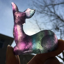 TOP! Hand Carved Mini Deer Natural Fluorite Quartz Crystal Gift Healing 1pc
