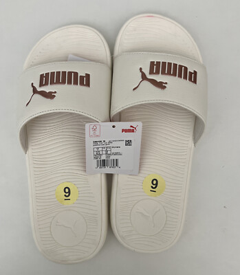 PUMA Cool Cat Size 9 White with Copper Cat Logo Women Slide Sandals