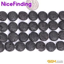 Coin Natural Black Lava Rock Stone Beads For Jewelry Making Gemstone Strand 15"