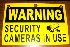 WARNING SECURITY CAMERAS IN USE Plastic Sign camera security Yellow Black 8"x12"