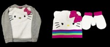 Hello Kitty Character Long Sleeve Top Size 4T PLUS Knit Hat and Mittens Set NWT